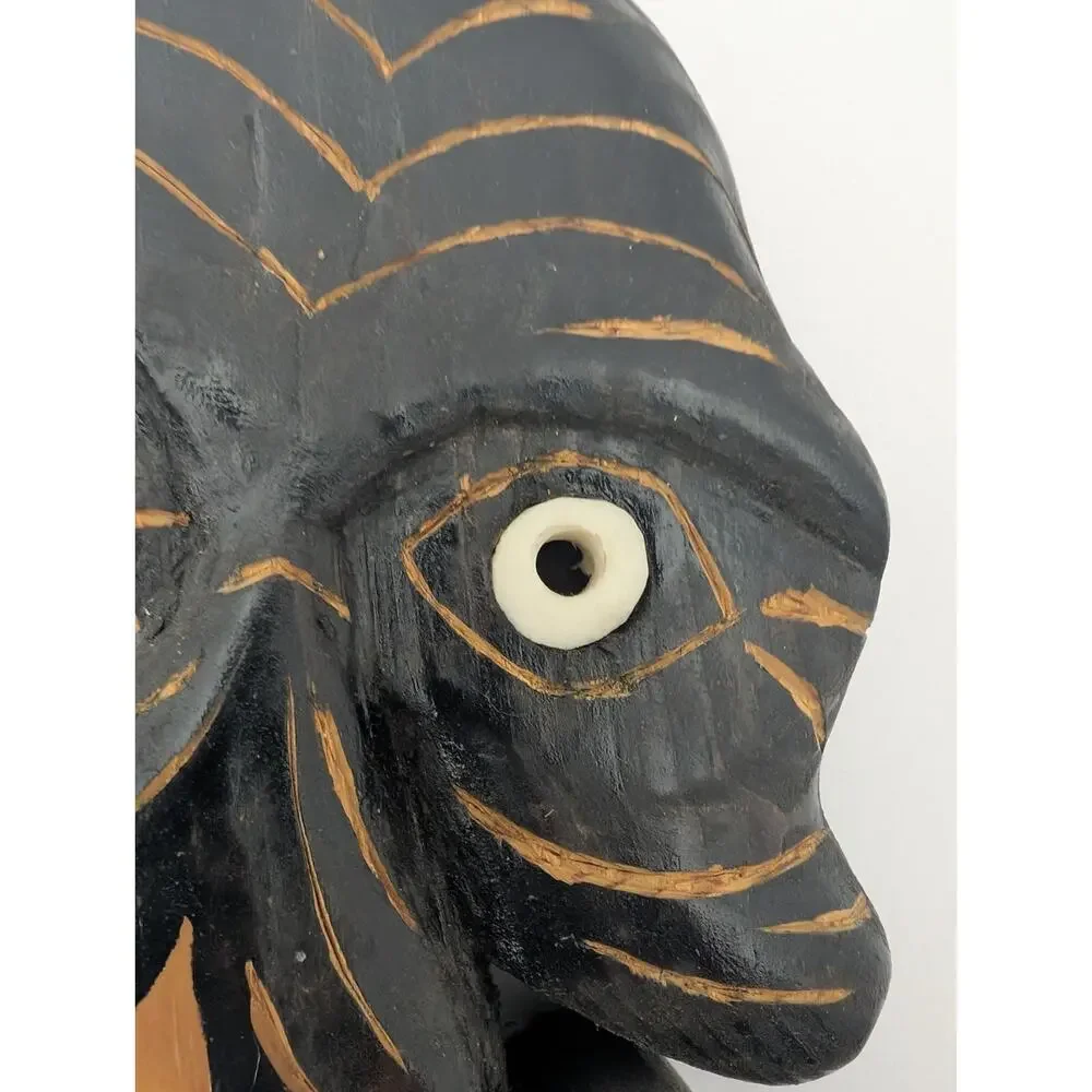 Vintage Hand Carved African Style Wood Mask Etched Tribal Wall Decor